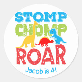 Redonda Stomp Chomp Roar Cute Dinosaur Birday Pegatina