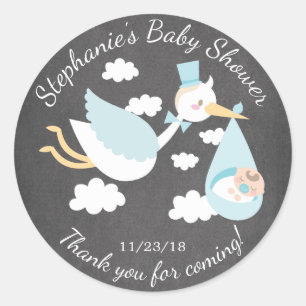 Redonda Stork Boys Baby Shower Favor Pegatina