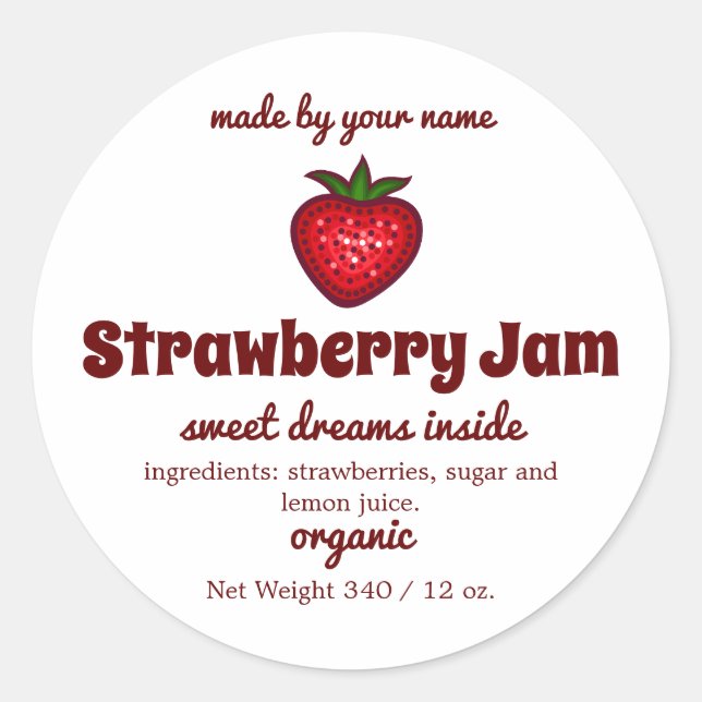 Redonda Strawberry Jam Jar Pegatina (Anverso)