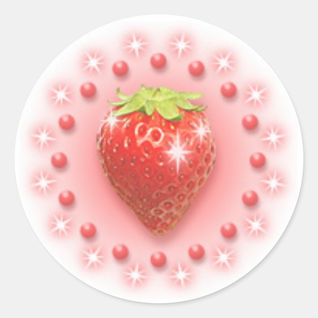 Redonda Strawberry Pearl Pegatina Rosa Rojo (Anverso)
