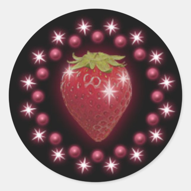 Redonda Strawberry Pearl Pegatina Wine Red Black (Anverso)