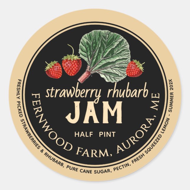 Redonda Strawberry Rhubarb Jam Classic Round Pegatina (Anverso)