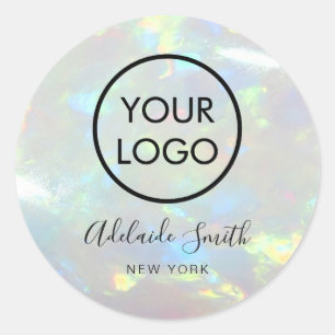 Redonda su logotipo en opal photo classic round pegatina
