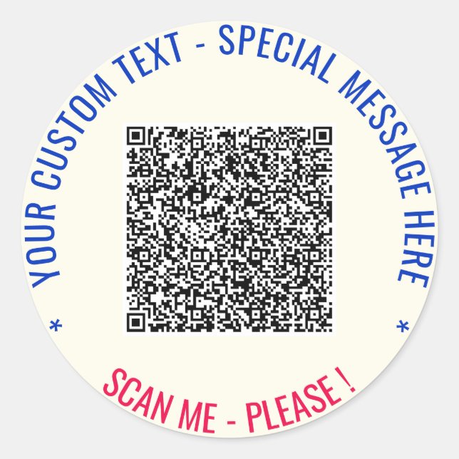 Redonda Su Pegatina de análisis de código QR Información y (Anverso)