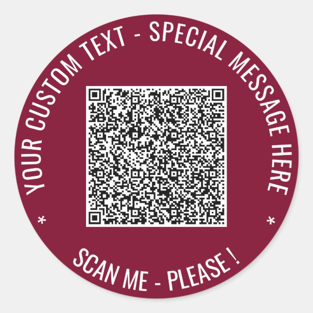 Redonda Su Pegatina de código QR con texto Personalizado E (Anverso)