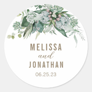 Redonda Suculento Pegatina Personalizado de Boda Jardín
