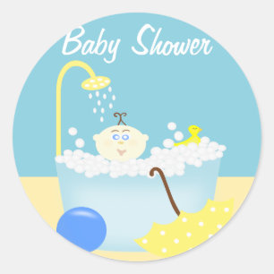 Redonda Sudsy Bathtub Blue Baby Shower Pegatina