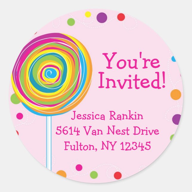 Redonda Sugary Candy Candyland Pink, Pegatina de la Ronda  (Anverso)
