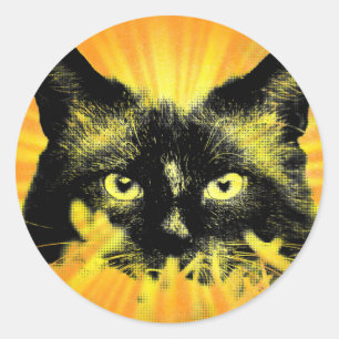 Redonda Sunburst Kitty Cat Resumen Pegatina de arte felino