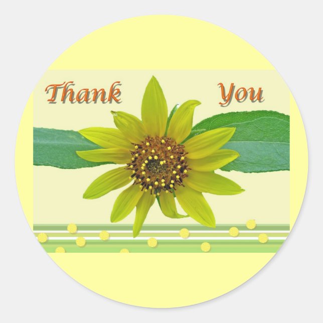 Redonda Sunflower Gracias Pegatina (Anverso)