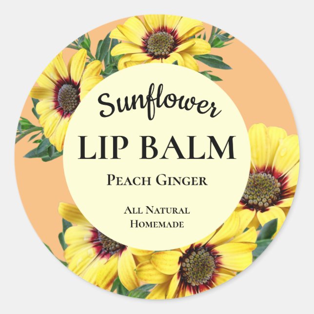 Redonda Sunflower Lip Balm Pegatina de Ronda Profesional (Anverso)