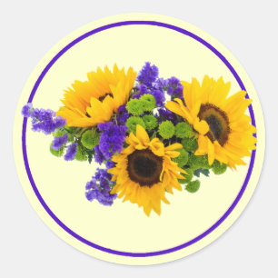 Redonda Sunflowers y Blue Statice Pegatina