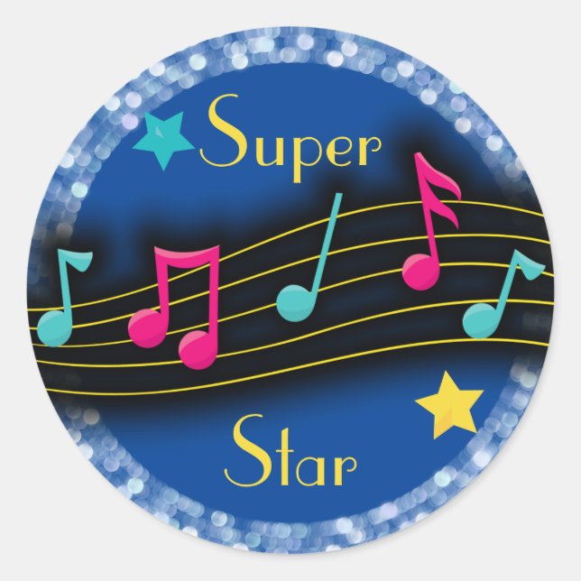 Redonda Super Star Music Notes Classic Round Pegatina (Anverso)