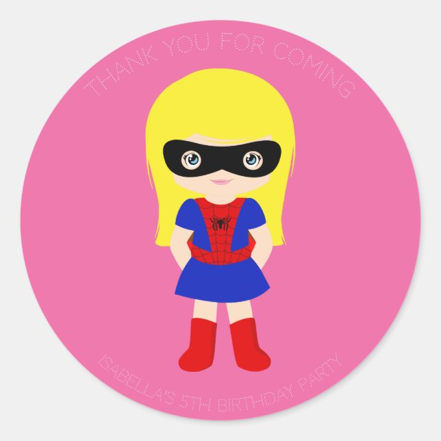 Redonda Superheroína Niñas Pegatina Rosa del partido de cu (Anverso)