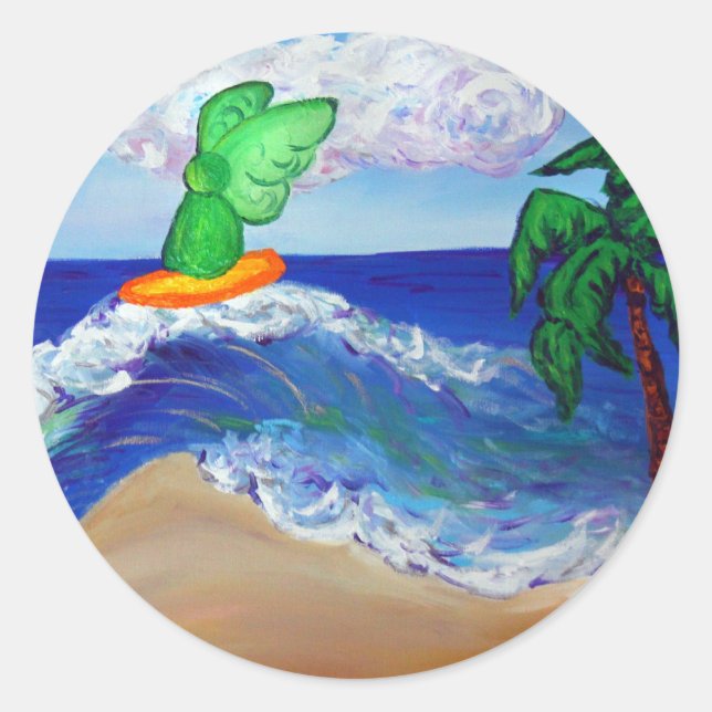 Redonda Surfing Angel Raphael Pegatina (Anverso)