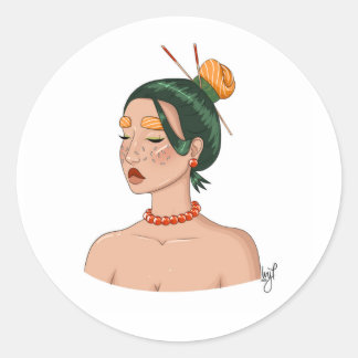 Redonda Sushi Lady Pegatina