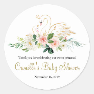 Redonda Swan Baby Shower Gracias Pegatina