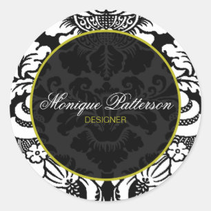 Redonda Swanky Sage Black Damask Moda Pegatina redondo