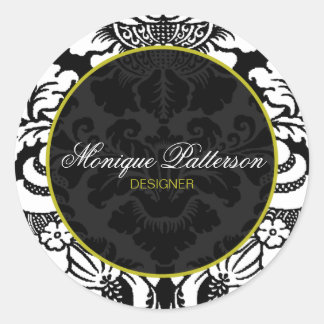 Redonda Swanky Sage Black Damask Moda Pegatina redondo