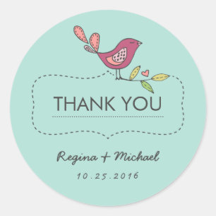 Redonda Sweet Bird Tree Wedding Favor Gracias Pegatina