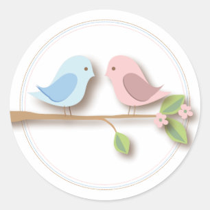 Redonda Sweet Birdie Twin Boy Chica Pegatina Baby Shower