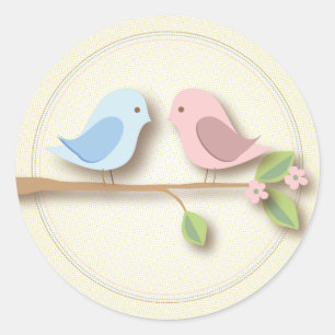 Redonda Sweet Birdie Twin Boy Chica Pegatina Baby Shower