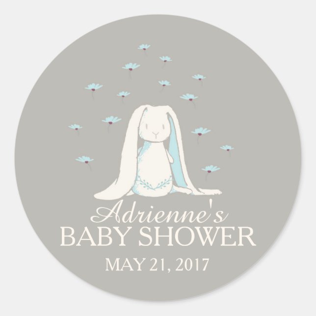 Redonda Sweet Bunny Boys Baby Shower Pegatina (Anverso)