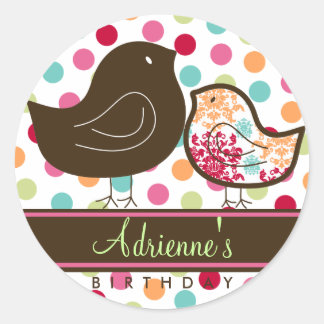 Redonda Sweet Candy Damask Chicks Pegatina de la fiesta de