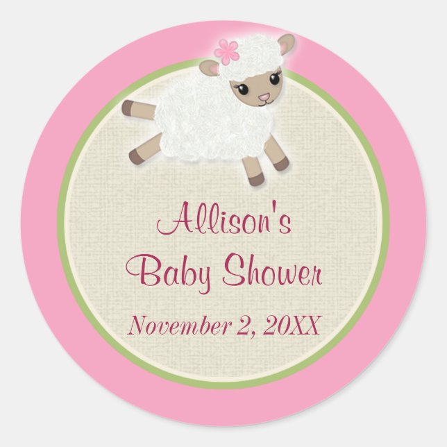 Redonda Sweet Dreams LAMB Baby Shower pegatina SDK#2 (Anverso)