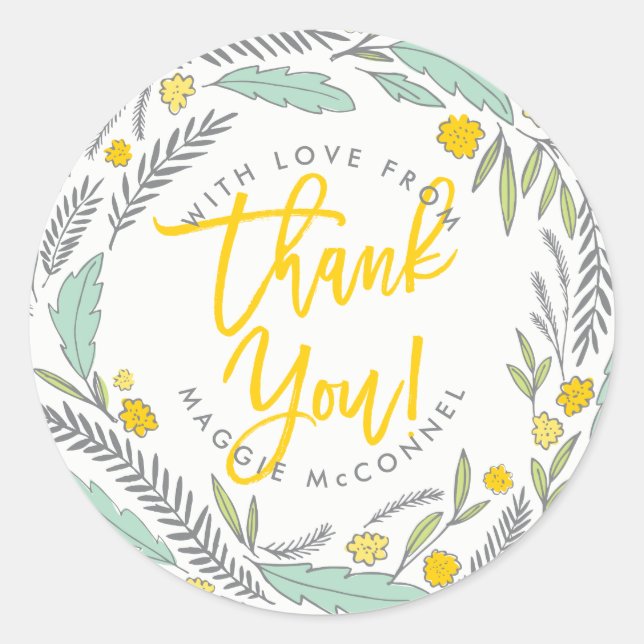 Redonda Sweet Sprigs Género Bebé Neutral Gracias Pegatina (Anverso)