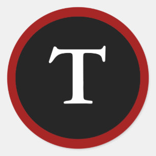 Redonda T: Letra T inicial Pegatina rojo, blanco y negro