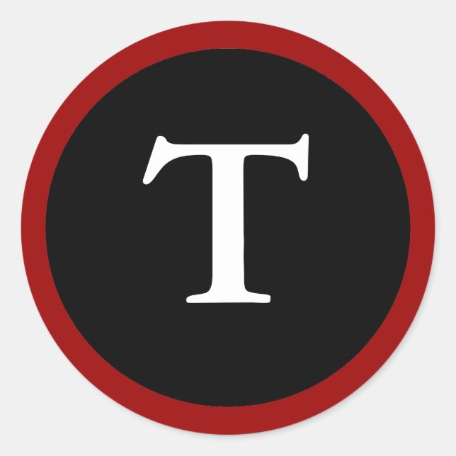 Redonda T: Letra T inicial Pegatina rojo, blanco y negro (Anverso)