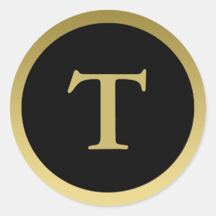 Redonda T: Monograma T Elegante Oro y Pegatina Negro