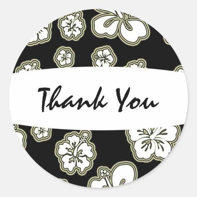 Redonda Tan y blanco negro elegante Hibiscus Pegatina Flor (Anverso)