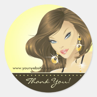 Redonda Tanning Salon Pegatina Bonito Mujer Amarilla