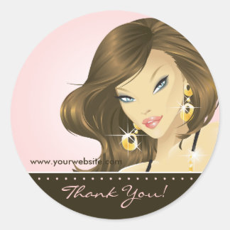 Redonda Tanning Salon Pegatina Bonito Mujer Rosa
