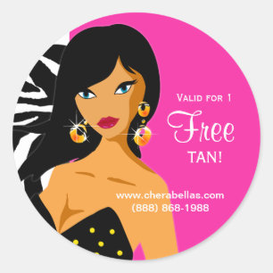 Redonda Tanning Salon Pegatina Mujer Étnica Cebra Rosa