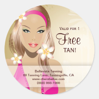 Redonda Tanning Salon Pegatina Pink Bikini Woman Gold