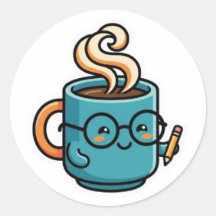 Taza de café Kawaii linda con pegatina de gafas de