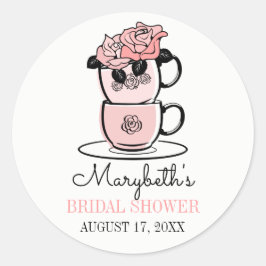 Redonda Tea Teacup Flowers Bridal Shower Favor Pegatina