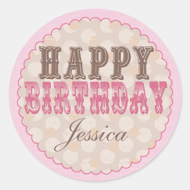 Redonda Teddy Bear Feliz Cumpleaños Pegatina - Rosa (Anverso)