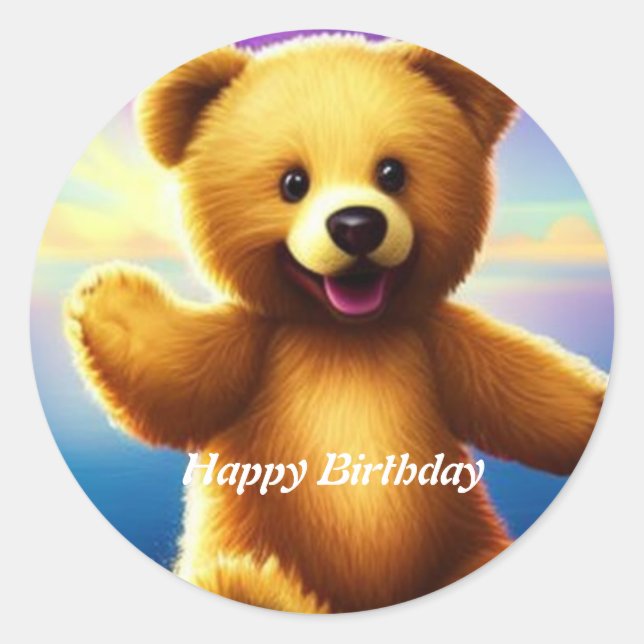 Redonda Teddy Bear Happy Birday Classic Round Pegatina (Anverso)