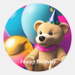 Redonda Teddy Bear Happy Birday Classic Round Pegatina