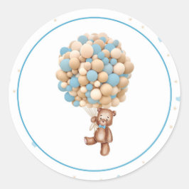 Redonda Teddy Bear Hot Air Balloon Baby Shower Pegatina