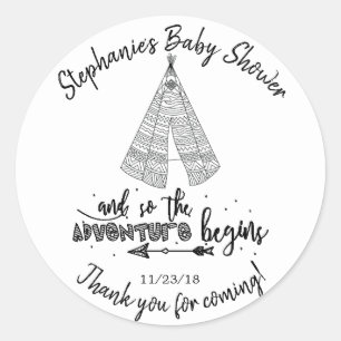 Redonda Teepee Adventure Boys Baby Shower Favor Pegatina