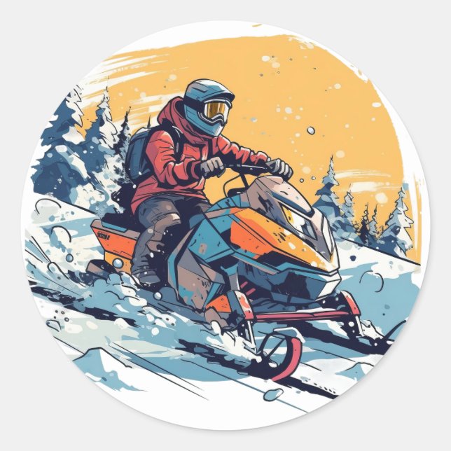 Redonda Tema de Snowmobile con Pegatina de cumpleaños Suns (Anverso)