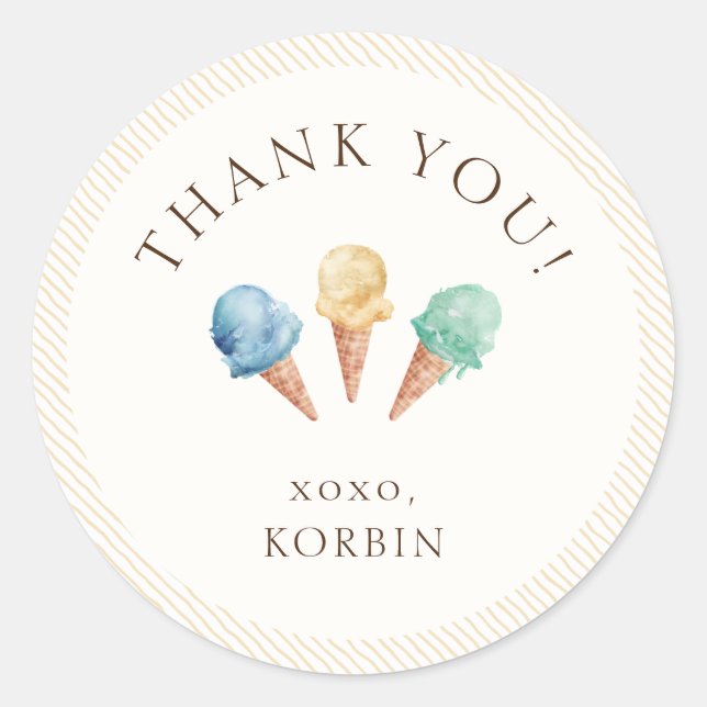 Redonda Tema Del Helado Cream Gracias Pegatina Clásico (Anverso)