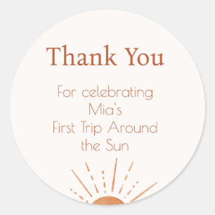 Redonda Terracotta Sun First Trip Around Gracias Pegatina