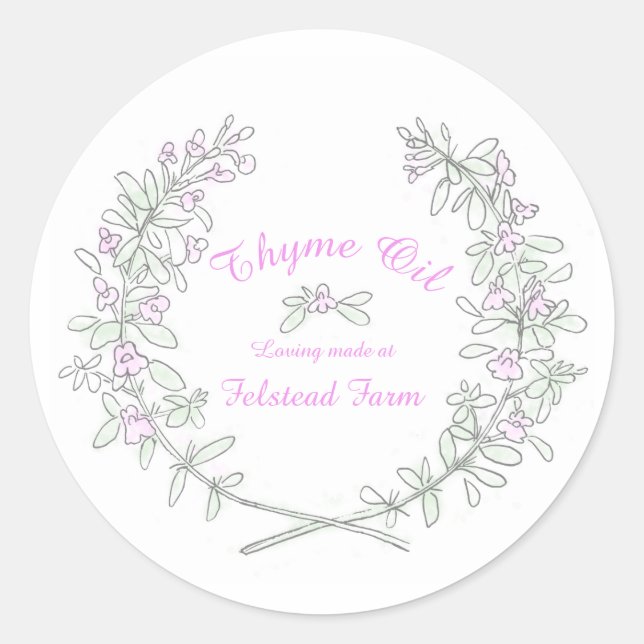 Redonda Thyme wreath art Thyme oil pegatina (Anverso)