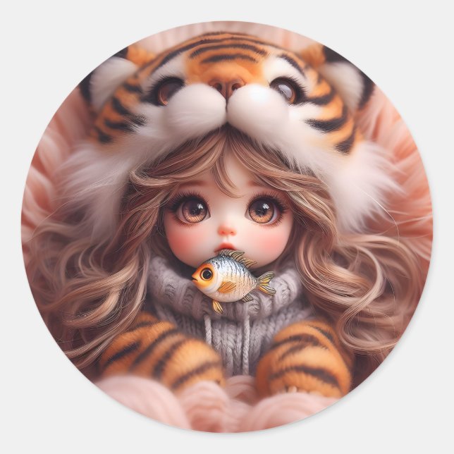 Redonda Tiger Gorra Doll Pegatina (Anverso)